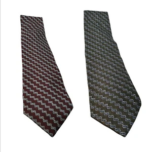 Lot Of 2 David Taylor Mens Neckties Green/Blue-Burgandy/Blue Striped Silk Seda - Picture 1 of 7
