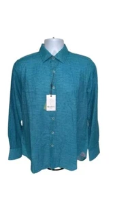 Camisa deportiva Robert Graham para hombre de lino mezcla de algodón turquesa talla pequeña - $198 nueva con etiquetas - Imagen 1 de 8