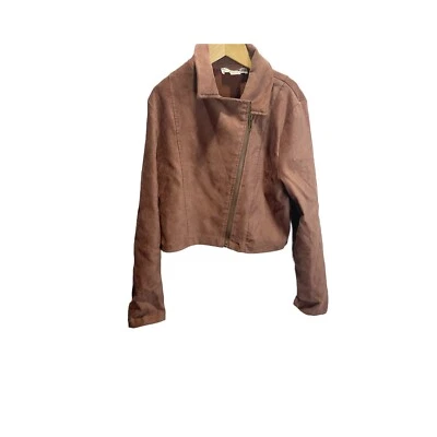 Chaqueta Knit Works Imitación Gamuza Moto Cremallera, Niñas Talla M 10-12 Rosa Polvorienta Otoño NUEVA Foto 1 de 4