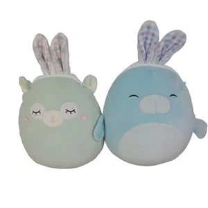 Squishmallows Easter Lot Of 2 Abel The Manatee Miley The Llama Bunny Ears Plush - Picture 1 of 13