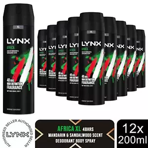 Lynx XL Africa Body Spray 48H Fresh Mandarin & Sandalwood Scent Deo, 12x200ml - Picture 1 of 11
