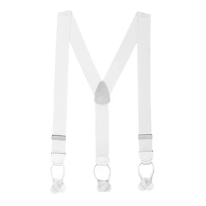 NEW Mens White Leather Button on Suspenders Tuxedo Tux Braces Y Back Elastic - Picture 1 of 1