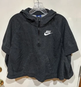 Nike Women Dry Fit Sportswear Dark Grey 1/4 Zip SS Batwing Poncho Hoodie Size M - Picture 1 of 8