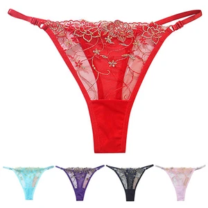 Womens Large Size Sexy Embroidered Hollow Mesh Thong Solid Panties G-String - Picture 1 of 32