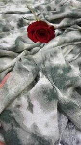 Rayon Challis Fabric By The Yard Tie dye Olive Green Crepe Textured Rayon Cloth - Picture 1 of 5