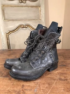 A.S 98 Saintec Emerson Laceup Studded Ankle Motorcycle Boots Women's 6 Eu 36 - Picture 1 of 12