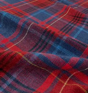 3 yds Zimmer + Rohde Paros Red & Blue Plaid Chenille Upholstery Fabric - Picture 1 of 11