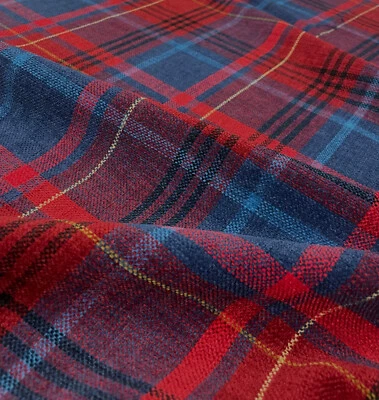 3 yds Zimmer + Rohde  Paros Red & Blue Plaid Chenille Upholstery Fabric - Image 1 of 4