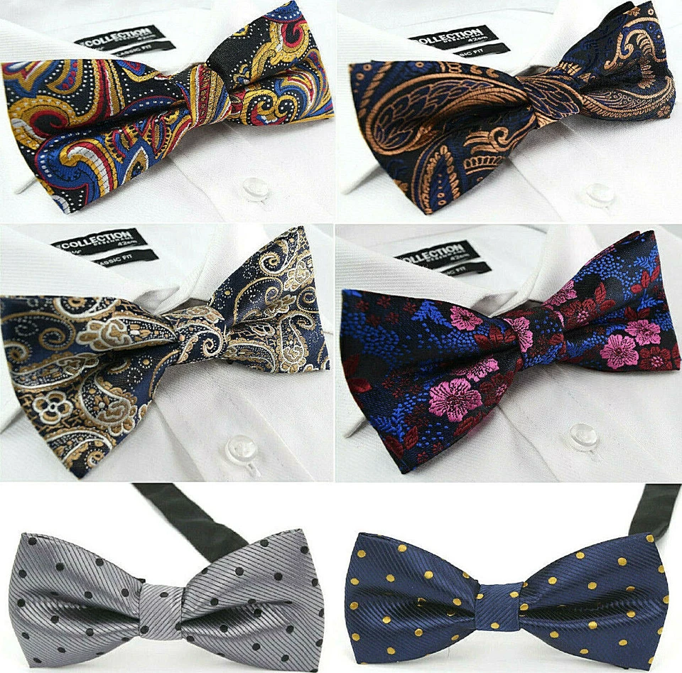 Bow Tie Self Pre-Tied Cotton/ Silky Adjustable Paisley Tartan Dot Mens Party tie - image 1 of 1