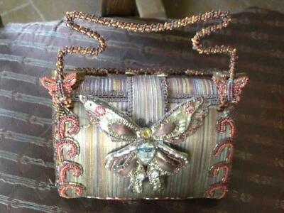 MARY FRANCES Philippines  Butterfly Beaded Embellished Hand Bag Purse 7"x 4.75" - Image 1 of 4