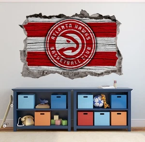 Calcomanía de arte de pared Atlanta Hawks logotipo 3D roto baloncesto impresión decoración pegatina - Imagen 1 de 3