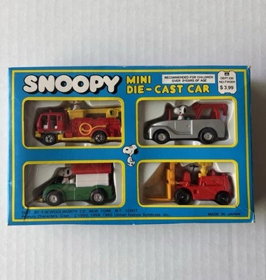 RARE Vintage Aviva Peanuts Snoopy mini diecast Set 1/64 Japan VHTF New in box - Image 1 of 4
