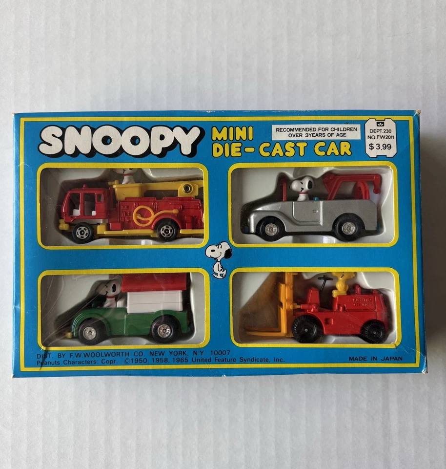 RARE Vintage Aviva Peanuts Snoopy mini diecast Set 1/64 Japan VHTF New in box - Image 1 of 4