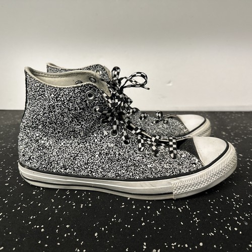 Converse Chuck Taylor All Star alte da donna taglia 9 5 nere bianche glitter