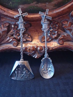 2 cucharas antiguas holandesas con sello de ley 833/1000 con molinos de viento  Foto 1 de 4