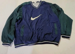 Vintage Nike Swoosh By Nike Navy / Green Size LARGE Windbreaker Pullober Vneck - Picture 1 of 22