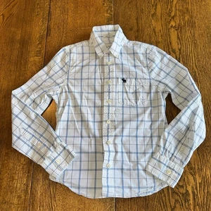 Abercrombie & Fitch Kids Boys Muscle Large Button Down Shirt White Plaid Pocket - Picture 1 of 11