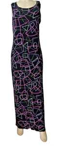 Damas M (Alto) Bonito VESTIDO MAXI Sin Mangas Negro Multi/Elástico LKN - Imagen 1 de 7