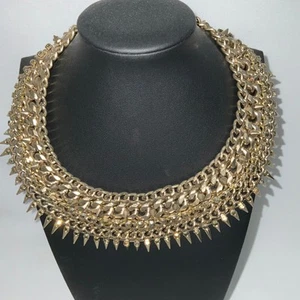 Zara Gold Toned Spike Choker Necklace Collar Heavy Statement Boho Goth - Picture 1 of 10