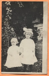 Two Little Girls Old AZO Real Photo Postcard circa 1910s - Picture 1 of 3