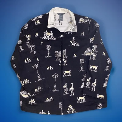 Chaqueta grande Koret para mujer French Shopping negra blanca con estampado gráfico con cremallera Foto 1 de 4