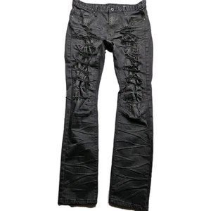 Smoke Rise Jeans Herren 35x34 schwarz Stacked Holey Distressed Moto Stretch Mid Rise - Bild 1 von 13