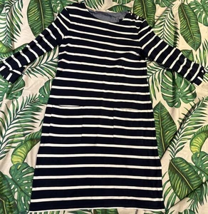 White Stuff Dress UK 10 Navy Blue WhiteStriped 100% Cotton Pockets Nautical - Picture 1 of 7