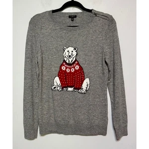 Talbots Petites Holiday Polar Bear Knit Sweater Small Lambswool Winter Preppy - Picture 1 of 5