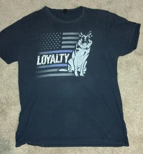 K-9 Loyalty Concert  teeT Shirt XL dark blue 100% cotton flag German Shepherd - Picture 1 of 5