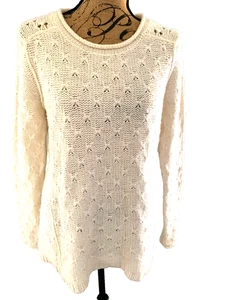 EDDIE BAUER Sweater Ivory Nylon Blend Knit Long Sleeve Rolled Neck Size Small - Picture 1 of 9