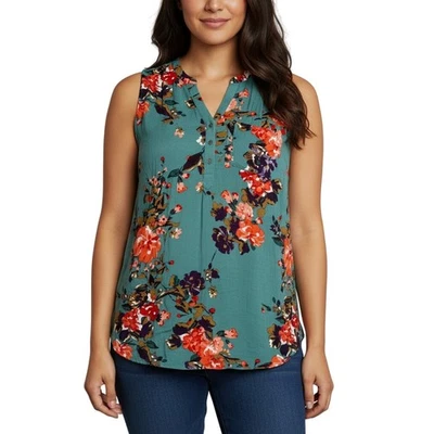 Blusa Henley Market & Spruce Prat Sin Mangas Verde Floral Rayón Para Mujer’s 2X Nueva Sin Etiquetas Foto 1 de 4