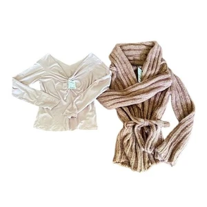 Bebe 2-teiliges Paket neu mit Etikett - Grobstrick-Cardigan mit Schalmuster & Oberteil mit gedrehter Vorderseite - Größe L - Bild 1 von 11