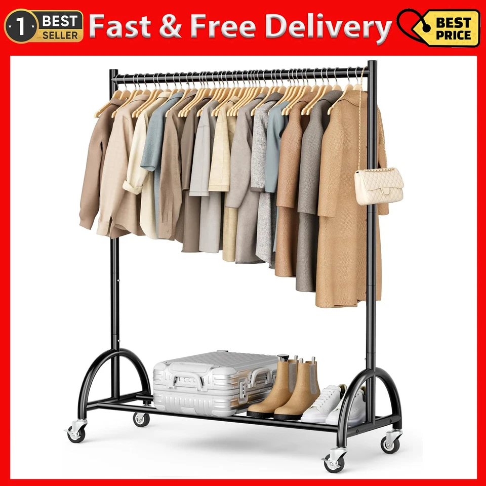 Estante de ropa de alta resistencia con ruedas para colgar abrigos Foto 1 de 4