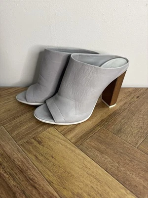 Vince Zapatos Gris Cuero Tacón Bloque Sandalias Deslizables Mujer Talla 7M EU 37.5 Foto 1 de 4