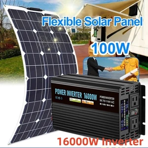 Inversor de potencia de 16000 W vatios CC 12 V a CA 110 V con panel solar mono flexible de 100 W - Imagen 1 de 21