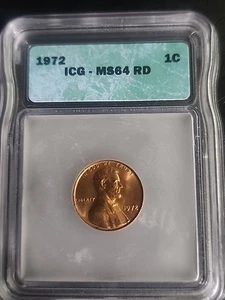 1972-P Uncirculated Lincoln Memorial Cent ICG MS-64 Red Free Shipping  - Picture 1 of 2