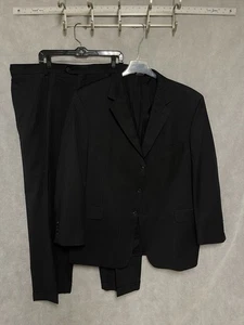 Jos A Bank Suit Men 48R Black Striped 3B Wool Academia Traveler Pants 44X30 Luxe - Picture 1 of 17
