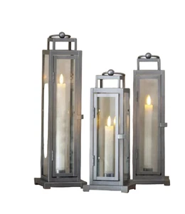 Lanterna a Torre LED Evergreen Confezione da 3 Struttura in Acciaio Nero con Candela Conica - Foto 1 di 4