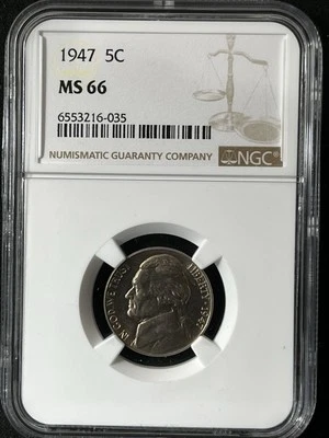 1947 5C Jefferson Nickel NGC MS66  6553216-035 - Image 1 of 2