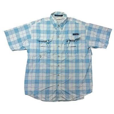 Camisa Columbia PFG Para Hombre Mediana Azul Blanca Ventilada Super Bahama Abotonada Exterior Foto 1 de 4