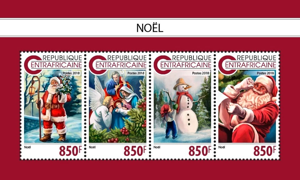 Christmas Santa Claus Snowman Christmas Tree MNH Stamps 2018 Central African M/S - Image 1 of 1
