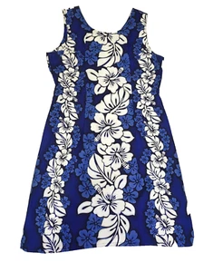Blue Hawaiian Short Dress Hibiscus Print KY's International Fashions Size Large - Bild 1 von 10