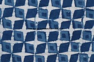 Indian Wooden Hand Block Natural Bagru Print 100%Pure Cotton Indigo Blue Fabric - Picture 1 of 3