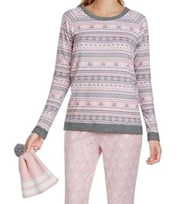 Layla Pijama Tejido Estampado Mixto Top y Sombrero Rubor Rosa Gris Mediano Nuevo con Etiquetas Foto 1 de 2