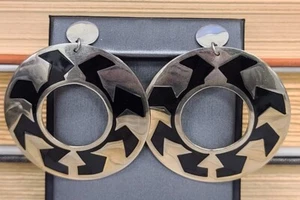 Hermosos Pendientes Colgantes Circulares Vintage Retro Alpaca Plata Esmalte - Imagen 1 de 6