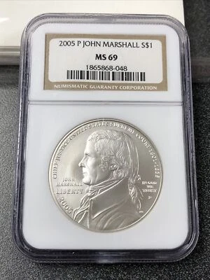2005 P John Marshall Commemorative Silver Dollar $1 NGC MS 69 - Image 1 of 2