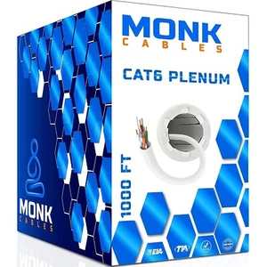MONK CABLES | CAT6 Plenum Cable 1000ft | UTP, 23AWG, 550MHz | DSX-8000 Certified - Afbeelding 1 van 6