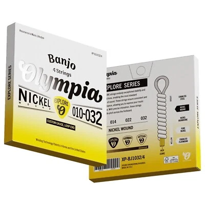 Banjo Strings 4 String Set Loop Ends Nickel Wound 10-32 Olympia Explorer Series