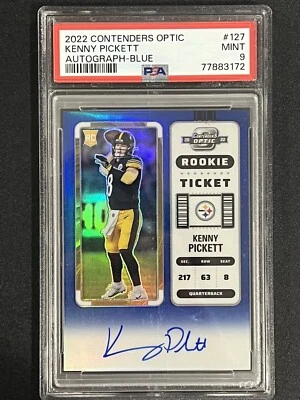 2022 Contenders Optic Blue Prizm Rookie Ticket Kenny Pickett RC AUTO /75 PSA 9 - Image 1 of 2