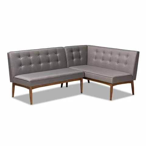 Baxton Studio Arvid Modern 2-Piece Wood Dining Corner Sofa Bench in Gray Finish Cover